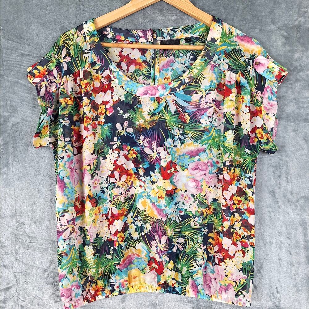 Womens Top Medium Spring Floral Sheer Bloomcore Fairy Coquette‎ Feminine Dainty